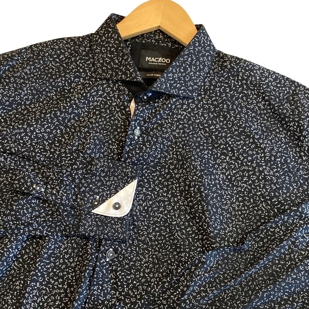 Maceoo Shrit Mens XL Paris Einstein AOP Abstract Black Button Down L/S Italian